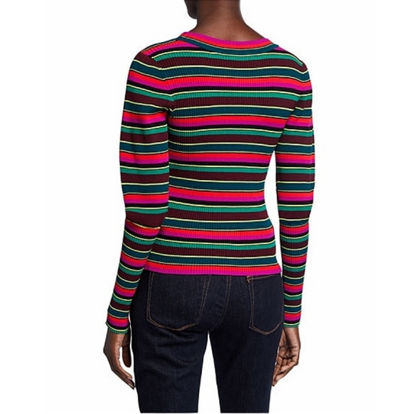 Milly Stripe Puff Sleeve Rib Knit Pullover Candycane Holiday Sweater Top - Picture 12 of 13